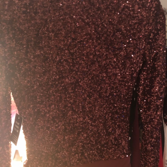 express blouse one piece sequin womens long sleeve xs burgundy - Picture 6 of 6